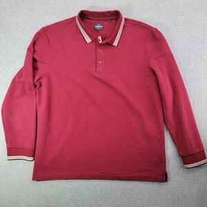 Veboon Comfort Mens XL Burgundy Red Long Sleeve Pique Polo Shirt Tipped Trim